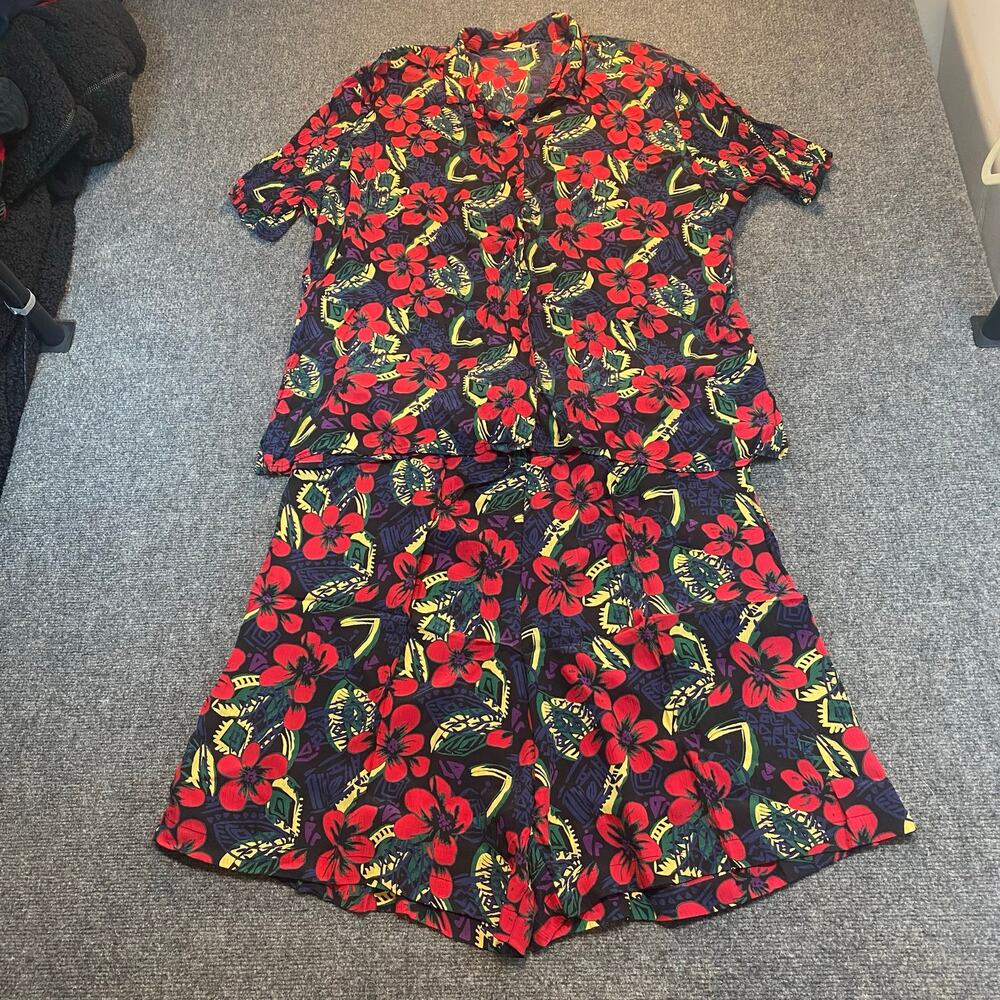 Vintage Marsh Landing Tropical Floral Shorts Set Rayon Hawaiian 2pc Women XL